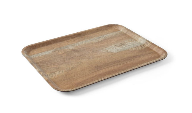 Serving Tray with Melamine Laminate Non-Slip Wood Design | AmerBox | 370x530mm
