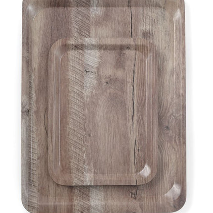 Non-Slip Melamine Serving Tray with Dark Wood Design | AmerBox Wood Dark | 370x530mm