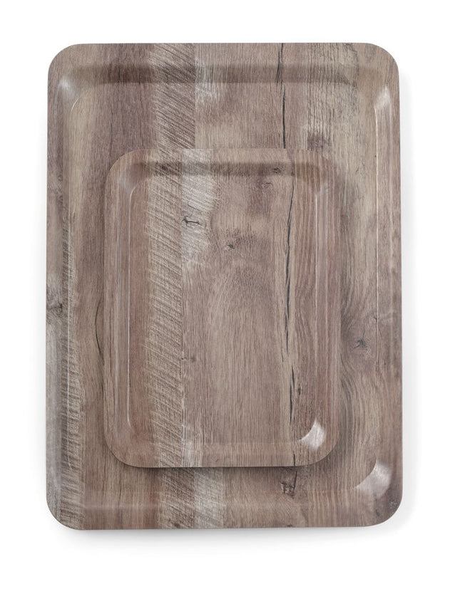 Non-Slip Melamine Serving Tray with Dark Wood Design | AmerBox Wood Dark | 370x530mm