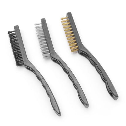 Narrow Wire Brush Set with Stainless Steel, Brass, and Nylon Bristles | HENDI | 3 Pieces | 230mm Length