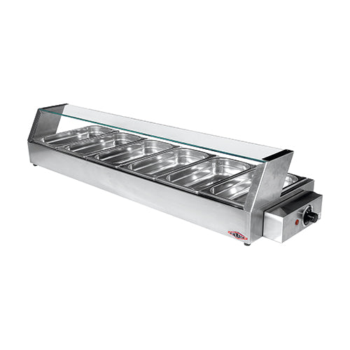 Stilfer Heated Bain Marie Display Showcase | Stainless Steel, Safety Glass | 6 x 1/3 GN, 1600 W, W114.5 x D35.5 x H23 cm 1