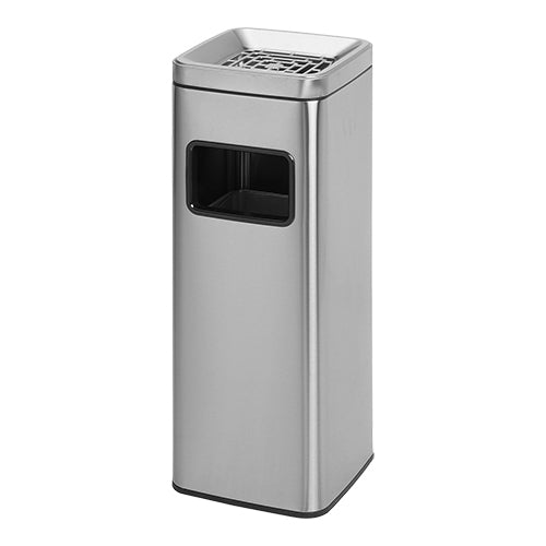 Waste Bin with Ashtray 12L | EMGA | Stainless Steel | Inner Bucket | 25.5 x 25.5 x H68 cm 1