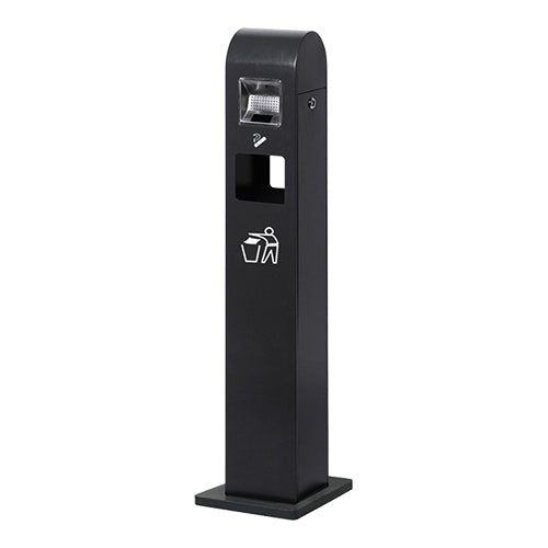 Black Smokers Pole with Waste Bin | EMGA | Powder-Coated Galvanized Steel | 26 x 26 x H110 cm 1