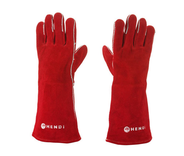 Heat resistant gloves, leather, HENDI, Red, 2 pcs., (L)410mm