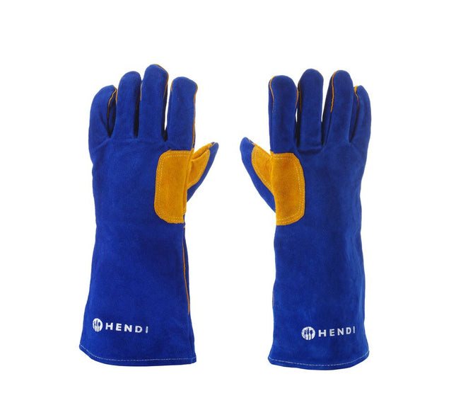 Heat resistant gloves, leather, HENDI, Blue, 2 pcs., (L)410mm