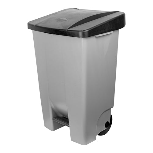 Denox Extra Heavy Pedal Bin with Black Lid | 80 L | Grey HDPE | 49 x 41.5 x H73.5 cm 1