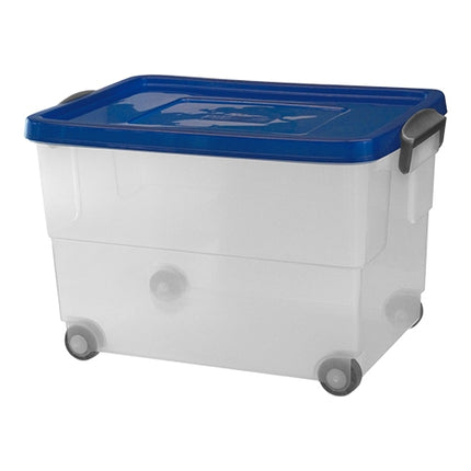 Transparent Polypropylene Mobile All Purpose Container with Clip Lid | Denox | 60L | Dishwasher Safe 1