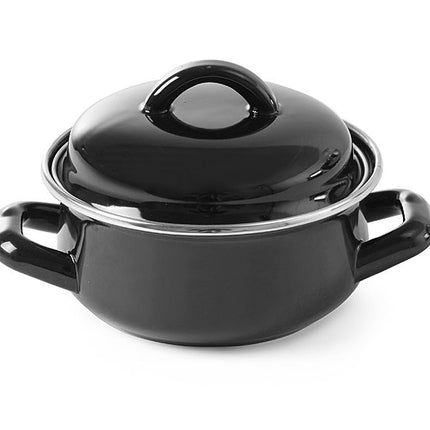Soup & Gravy Pan with Lid | HENDI | 0.8L | Black | Ø140x110mm | Enamel Finish