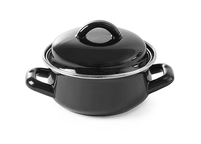 Soup & Gravy Pan with Lid | HENDI | 0.8L | Black | Ø140x110mm | Enamel Finish