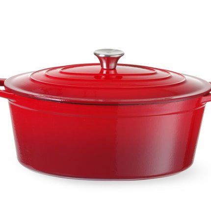 Enameled Cast Iron Oval Casserole | HENDI | 6.88L | Red