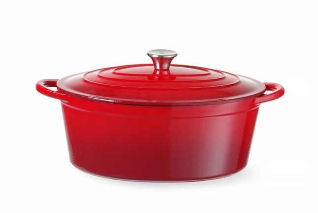 Enameled Cast Iron Oval Casserole | HENDI | 6.88L | Red