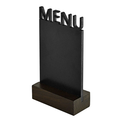 Two-Sided Black Menu Stand with Wooden Base | EMGA | HDF Blackboard | 15 x 5 x 24 cm 1