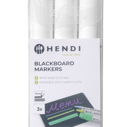 Blackboard Markers with 15 mm Wide Flat Nib | HENDI | White