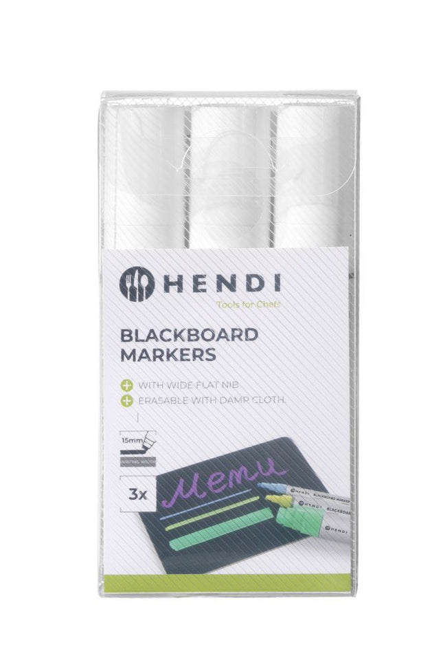Blackboard Markers with 15 mm Wide Flat Nib | HENDI | White
