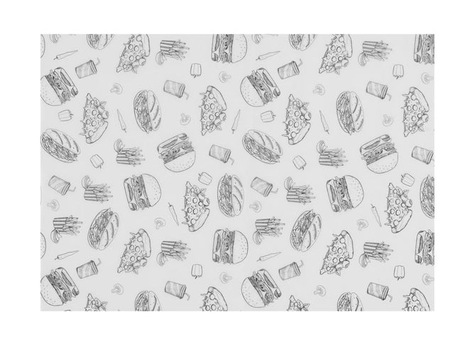 Greaseproof Paper | HENDI | 500 pcs. | 250x350mm | Fast Food Illustration Pattern