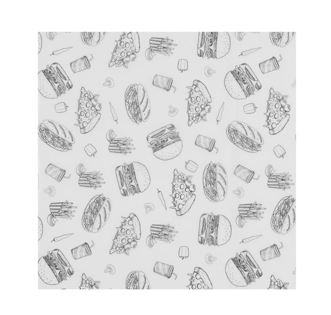 Greaseproof Paper | HENDI | 500 pcs. | 305x305mm | Fast Food Illustration Pattern