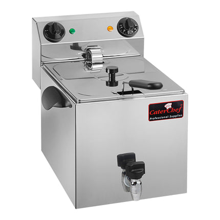 CaterChef Stainless Steel Countertop Electric Fryer | Cold Zone and Drain Valve | 9 L | 3250 W 1