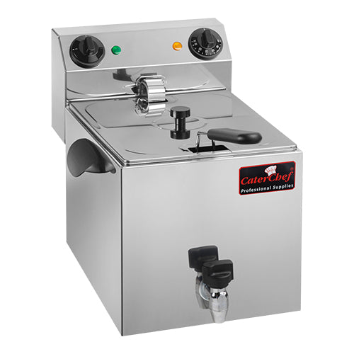 CaterChef Stainless Steel Countertop Electric Fryer | Cold Zone and Drain Valve | 9 L | 3250 W 1