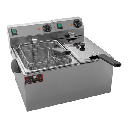CaterChef Double Countertop Electric Fryer 4L + 6L | Stainless Steel | Cold Zone | 3,250 W + 2,000 W 1