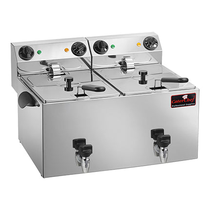 CaterChef Double Countertop Electric Fryer 9L + 9L | Stainless Steel | Cold Zone & Drain Valve | 2 x 3,250 W 1