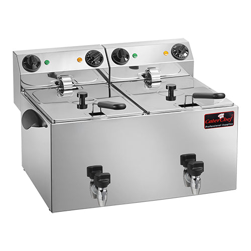 CaterChef Double Countertop Electric Fryer 9L + 9L | Stainless Steel | Cold Zone & Drain Valve | 2 x 3,250 W 1
