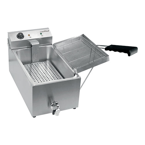 CaterChef Electric Countertop Fryer | Stainless Steel | Cold Zone and Drain Valve | 15 L 1