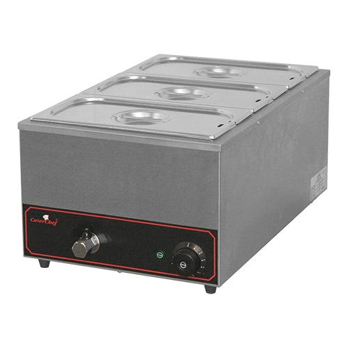 Countertop Stainless Steel Bain Marie | CaterChef | Set of 3 GN 1/3 Pans with Lids | 1200 W 1