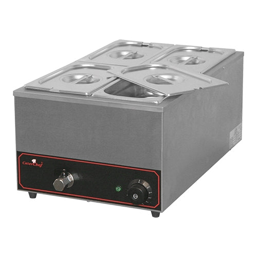 Countertop Stainless Steel Bain Marie | CaterChef | Set of 4 GN 1/4 Pans with Lids | 1200 W 1
