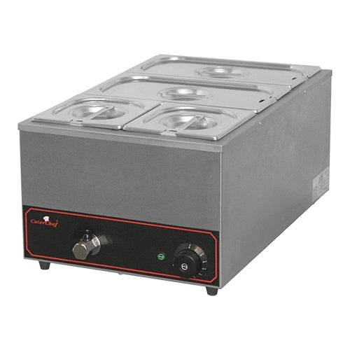 Countertop Stainless Steel Bain Marie | CaterChef | Set of 4 GN Pans with Lids | 2x GN 1/3 + 2x GN 1/6 | 1200 W 1