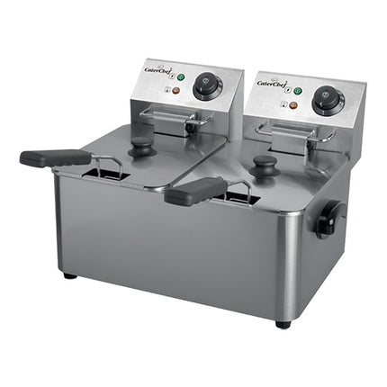 CaterChef Stainless Steel Countertop Electric Fryer with Cold Zone | 2 x 5 L | 2 x 2000 W 1