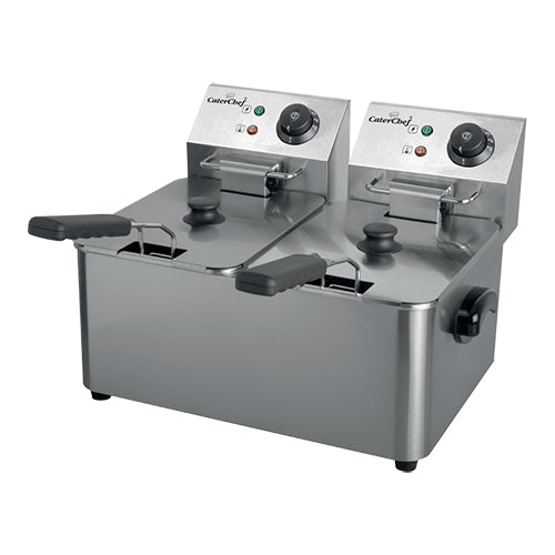 CaterChef Stainless Steel Countertop Electric Fryer with Cold Zone | 2 x 5 L | 2 x 2000 W 1