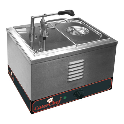 CaterChef Stainless Steel Bain Marie Sauce Warmer with Dispenser | 2 Compartments | GN 1/4 | 7.6 L | 2000 W 1