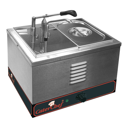 CaterChef Stainless Steel Bain Marie Sauce Warmer with Dispenser | 2 Compartments | GN 1/4 | 7.6 L | 2000 W 1