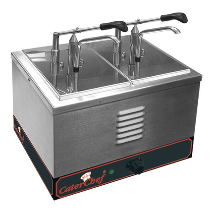 CaterChef Stainless Steel Bain Marie Sauce Warmer with Dispenser | 2 Compartments | GN 1/4 | 7.6 L | 2000 W 1