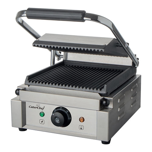CaterChef SoloCompact Contact Grill | Ribbed Top and Bottom Plates | Enamelled Cast Iron | 1800 W | 23.5 x 22.5 cm Work Surface 1