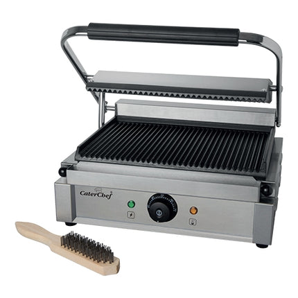 CaterChef SoloGrande Contact Grill | Ribbed Top and Bottom Plates | Enamelled Cast Iron | 2200 W | 34.5 x 23.5 cm Work Surface 1