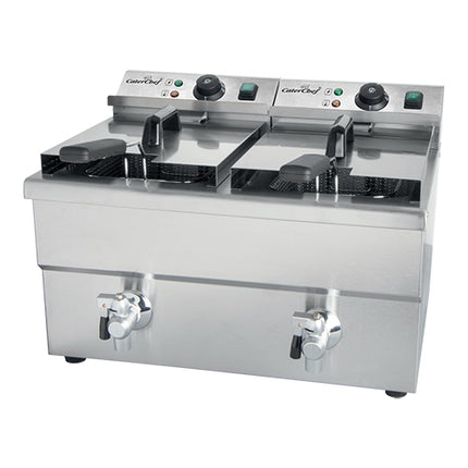 Double Countertop Electric Fryer with Cold Zone and Drain Valve | CaterChef | Stainless Steel | 2 x 8 L | 2 x 3250 W 1