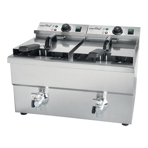 Double Countertop Electric Fryer with Cold Zone and Drain Valve | CaterChef | Stainless Steel | 2 x 8 L | 2 x 3250 W 1