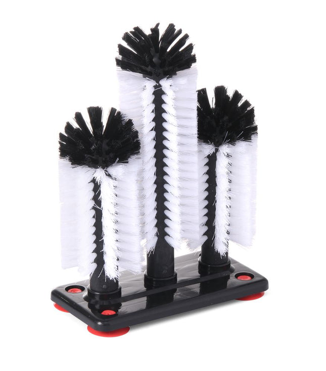 Triple Nylon Brush Set with Suction Base | BarUp | 190x100x250mm
