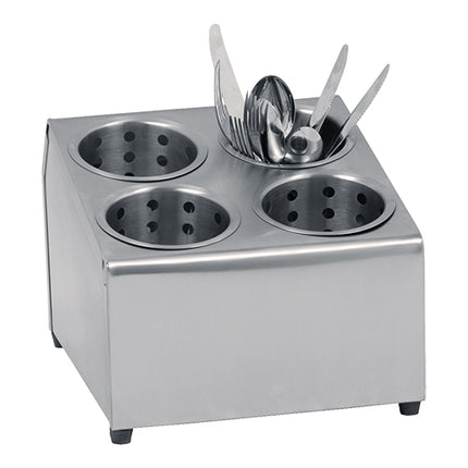 Stainless Steel Cutlery Dispenser with 4 Compartments | EMGA | with Stainless Steel Beakers | 30 x 25.5 x H22.2 cm 1