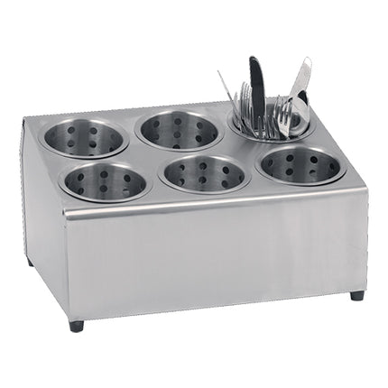 Stainless Steel Cutlery Dispenser with 6 Compartments | EMGA | with Stainless Steel Beakers | 37.5 x 30 x H21 cm 1