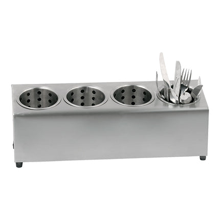 Stainless Steel Cutlery Dispenser with 4 Compartments | EMGA | with Stainless Steel Beakers | 49 x 17.5 x H18 cm 1