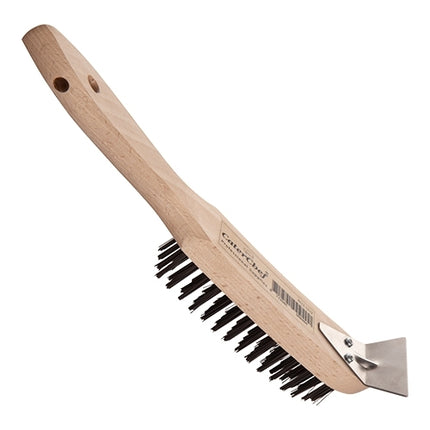 CaterChef Wire Brush with Scraper | Hardened Steel Wire and Wooden Handle | 28.5 cm 1