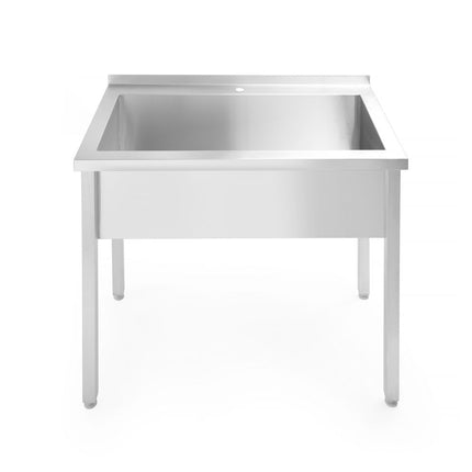 Table with Single Wash Trough and Splashback, Bolted | HENDI Budget Line, 1000x600x850mm