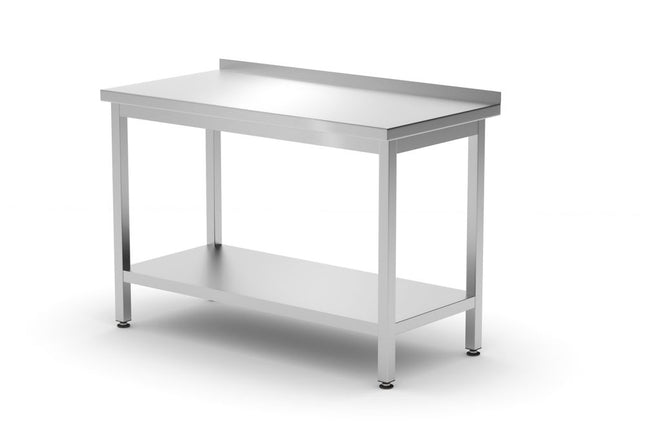 Wall Table with Shelf and Splashback | HENDI Profi Line | 1200x600x850 mm