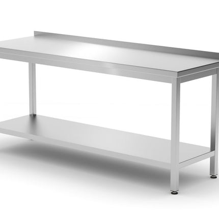 Wall Table with Shelf and Splashback | HENDI Profi Line | 1800x600x850 mm