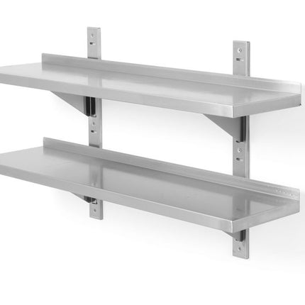 Double Wall Shelf Adjustable with Brackets | HENDI | 1000x300x600mm | Stainless Steel with Splashback