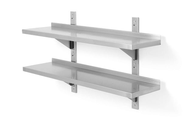 Double Wall Shelf Adjustable with Brackets | HENDI | 1000x300x600mm | Stainless Steel with Splashback