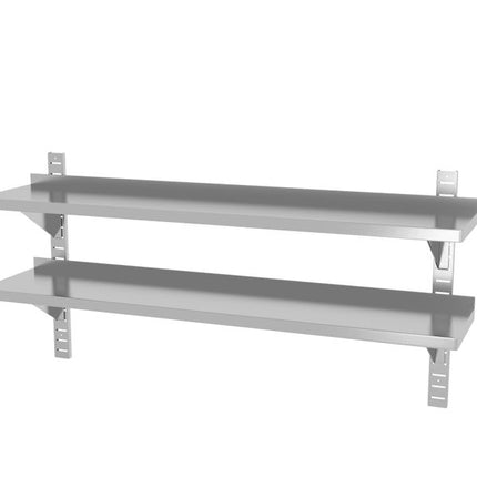 Double Wall Shelf Adjustable with Brackets | HENDI | 1400x300x600mm | Stainless Steel with Splashback