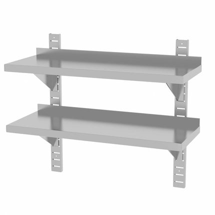 Double Wall Shelf Adjustable with Brackets | HENDI | 800x300x600mm | Stainless Steel with Splashback